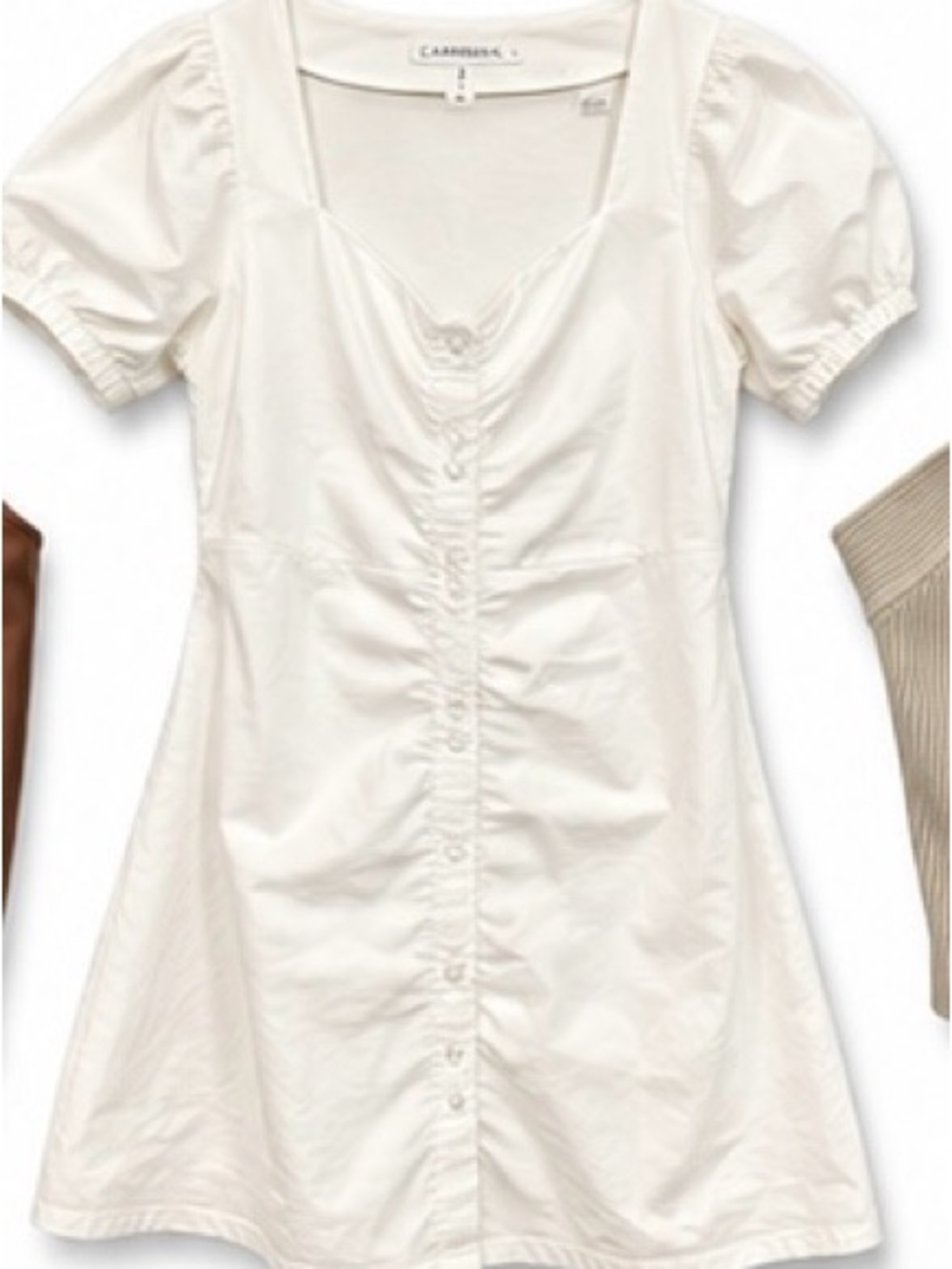 Commense White Ruched Button-Front Mini Dress